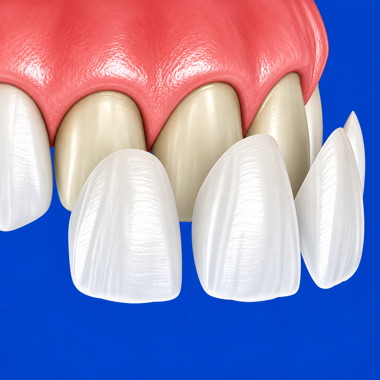 estetica-dentale-cuneo illustrazione di un arcata dentale dove stanno per essere messe delle faccette dentali